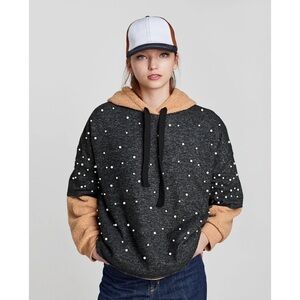 Zara Women's Soft Touch Faux Pearl Crewneck Top